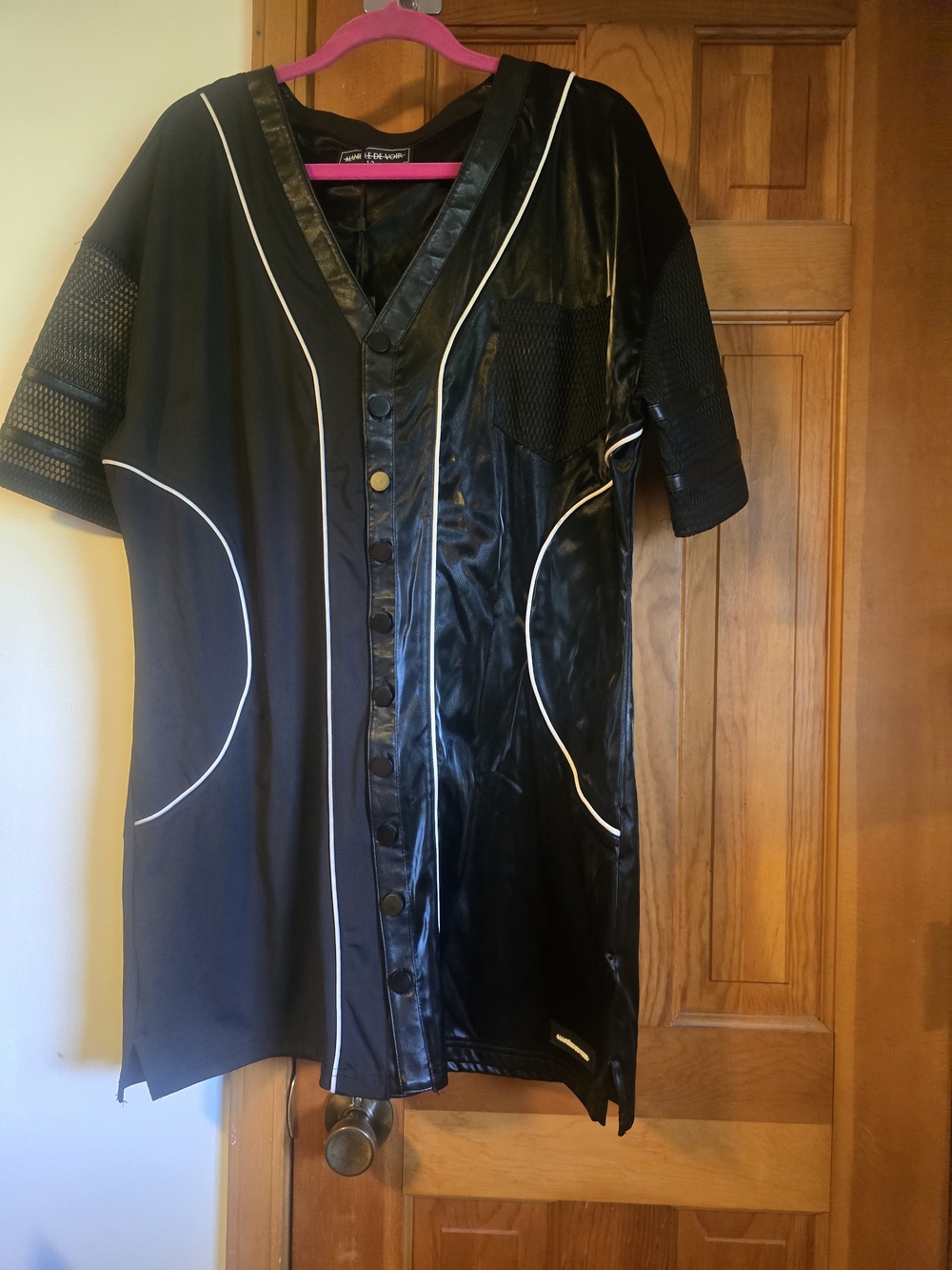NWT MANIERE DE VOIR Faux Leather Baseball Dress in Black Size 12